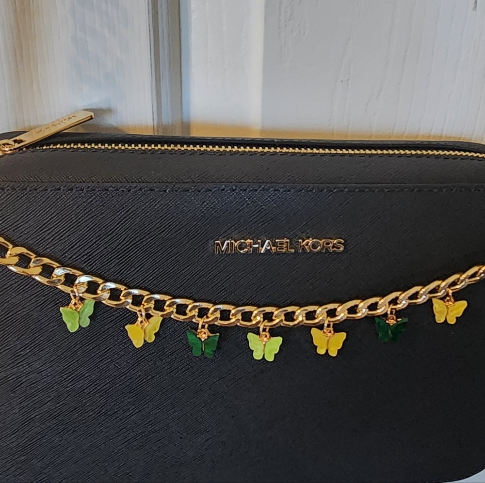 Hand Crafted Gold Chain and Green-Yellow Butterfly Charms - Picture 2 of 10